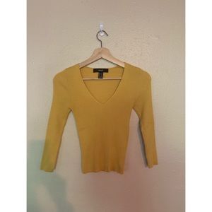 Forever 21 Ribbed V Neck Cropped Sweater with 3/4 Sleeves